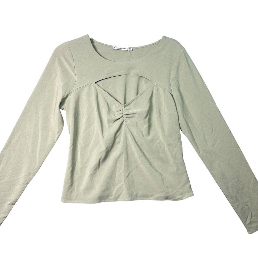 Abercrombie & Fitch Boho Sage Green Cutout Ruched Long Sleeve Smocked Back Top M